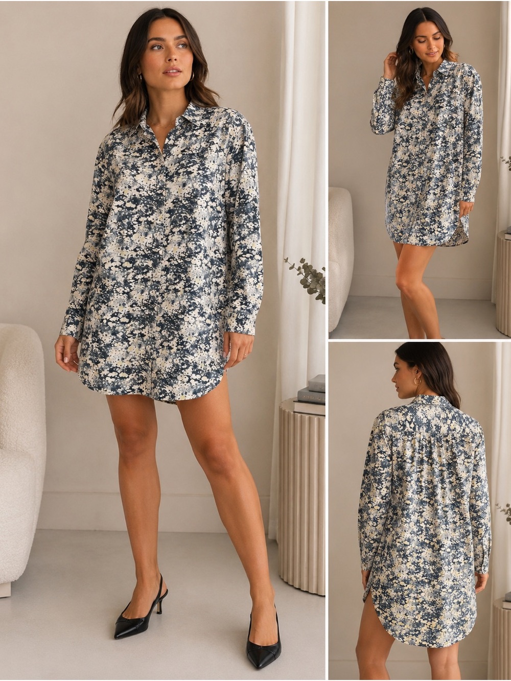 Cacharel cotton shirt dress in painterly floral print - 10